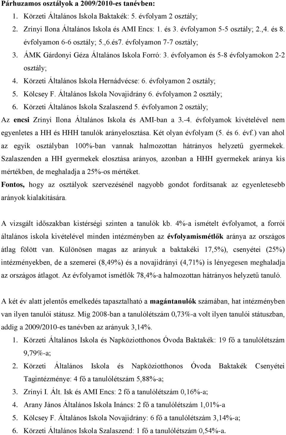 évfolyamon 2 osztály; 5. Kölcsey F. Általános Iskola Novajidrány 6. évfolyamon 2 osztály; 6. Körzeti Általános Iskola Szalaszend 5.