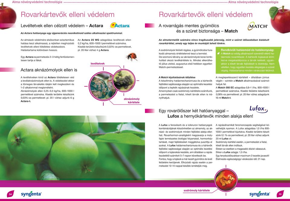 Egy Actara-s permetezés 2 3 hétig fertőzésmentesen tartja a fákat. Actara aknázómolyok ellen is Az Actara 25 WG adagolása levéltevek ellen 0,2 kg/ha, 600 1000 l permetlével számolva.