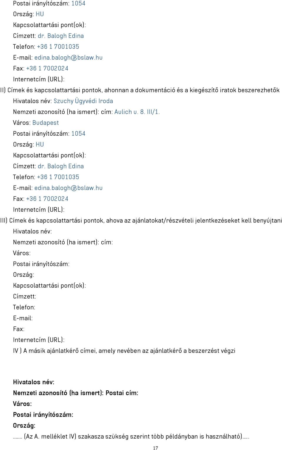 ismert): cím: Aulich u. 8. III/1.