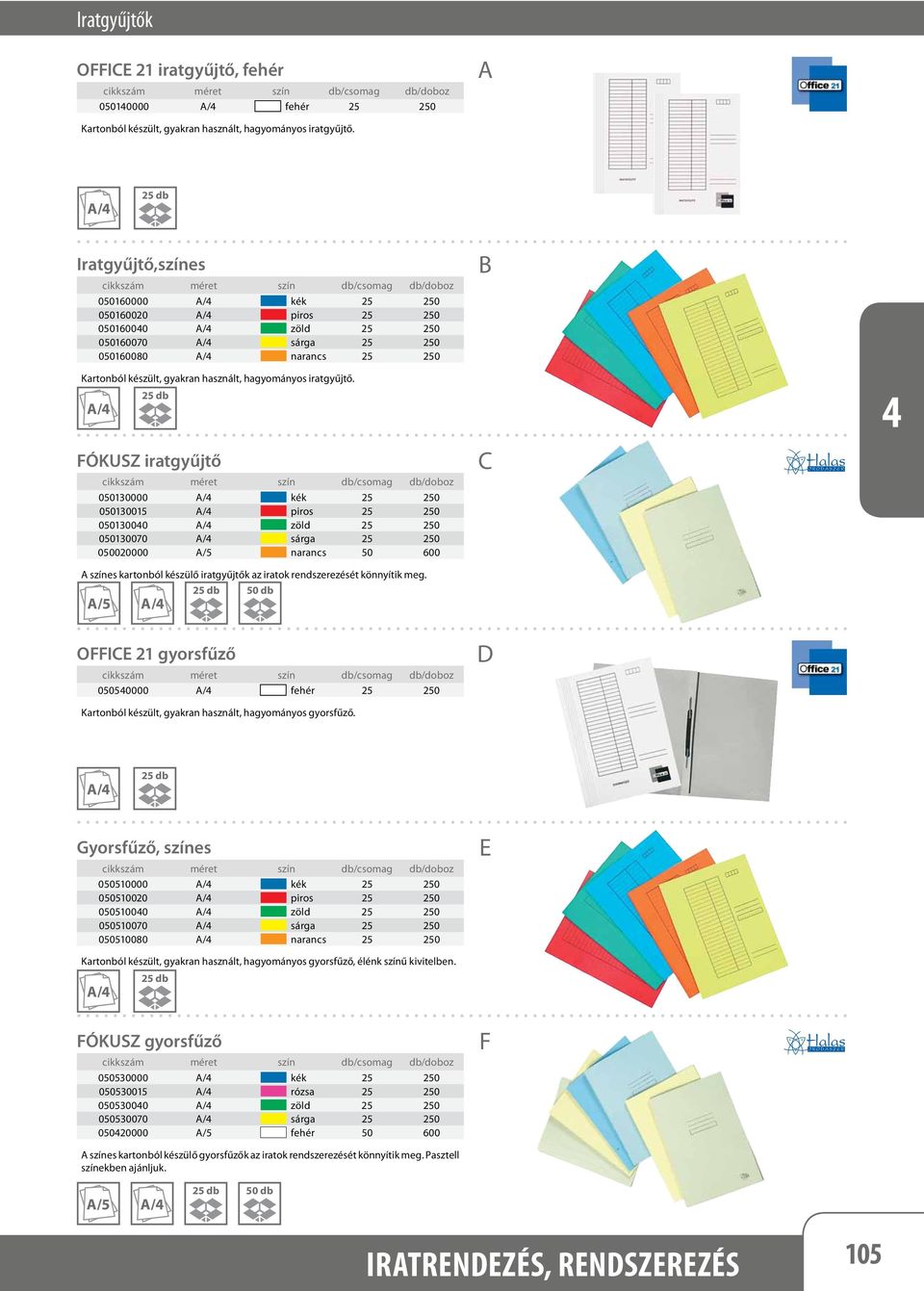 FÓKUSZ iratgyűjtő db/doboz 050130000 kék 25 250 050130015 piros 25 250 05013000 zöld 25 250 050130070 sárga 25 250 050020000 /5 narancs 50 600 színes kartonból készülő iratgyűjtők az iratok