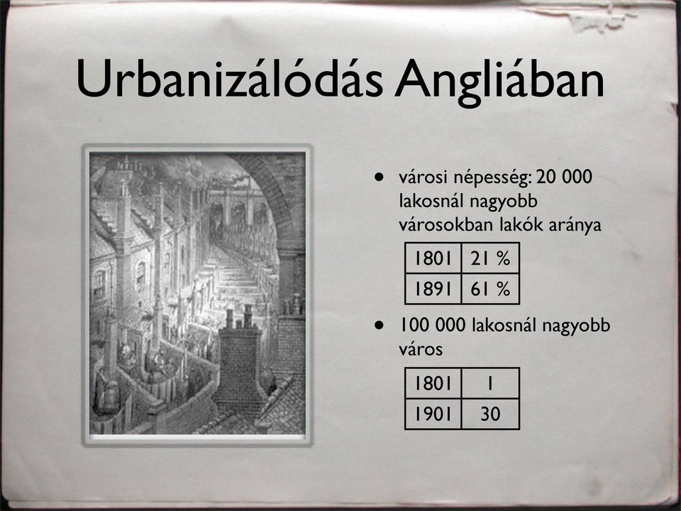 városokban lakók aránya 1801 21 % 1891