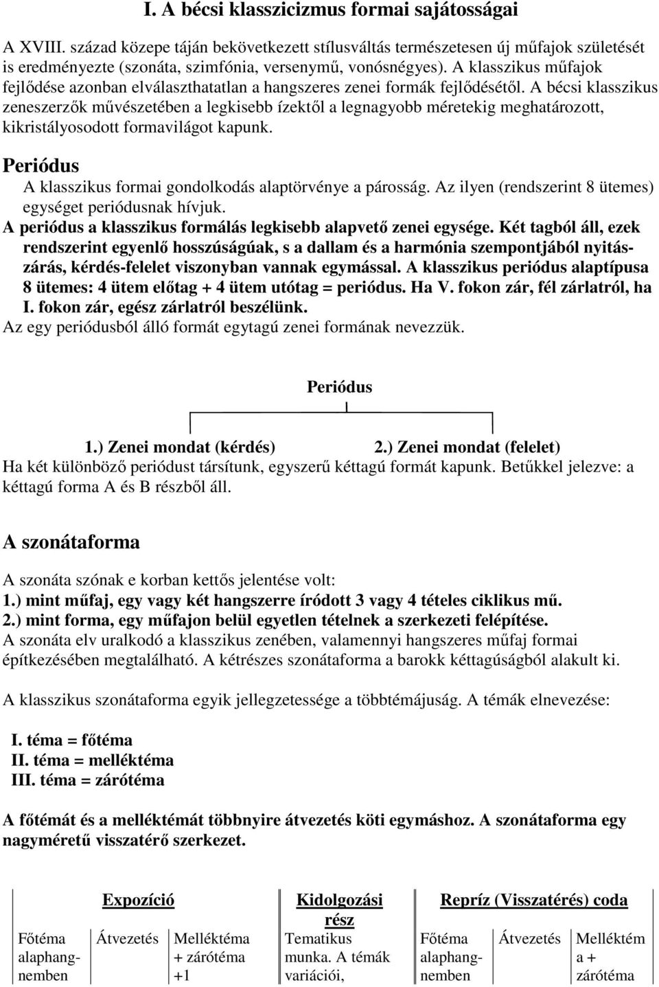 A bécsi klasszikus zeneszerzők művészetében a legkisebb ízektől a legnagyobb méretekig meghatározott, kikristályosodott formavilágot kapunk.