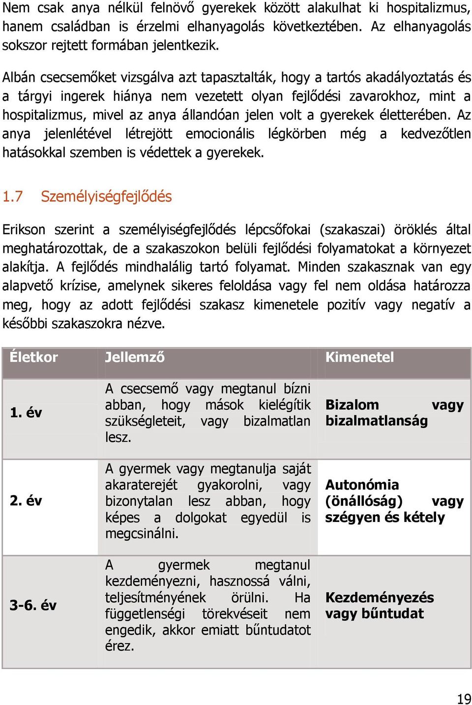 a gyerekek életterében. Az anya jelenlétével létrejött emocionális légkörben még a kedvezőtlen hatásokkal szemben is védettek a gyerekek. 1.