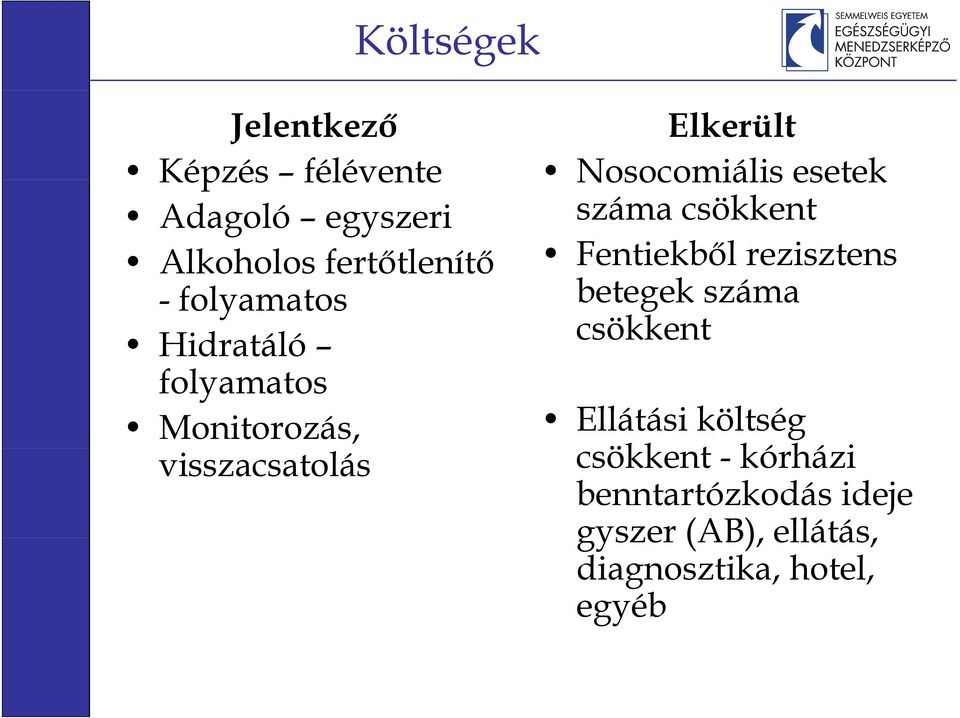 esetek száma csökkent Fentiekből rezisztens betegek száma csökkent Ellátási költség