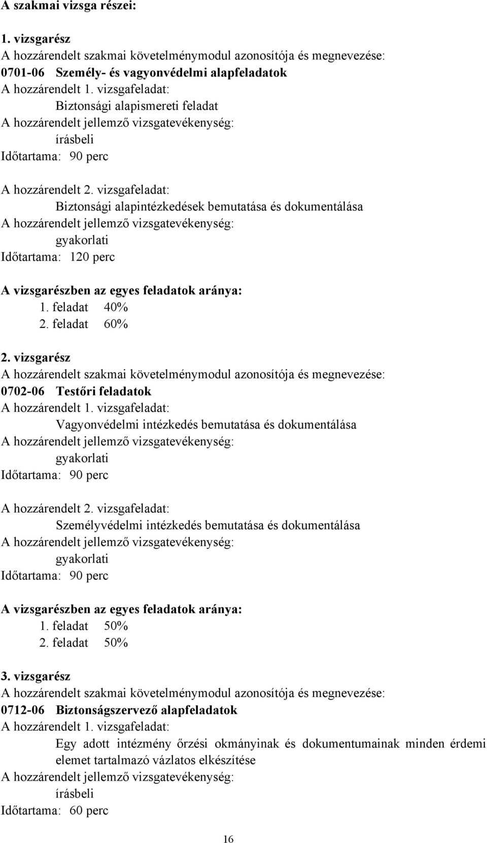 vizsgafeladat: Biztonsági alapintézkedések bemutatása és dokumentálása A hozzárendelt jellemző vizsgatevékenység: gyakorlati Időtartama: 120 perc A vizsgarészben az egyes feladatok aránya: 1.