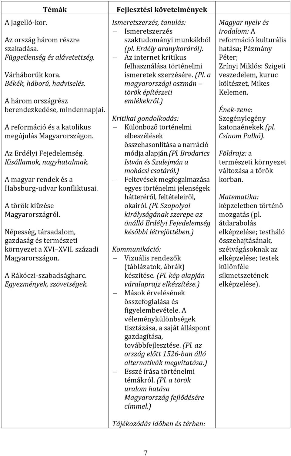 Népesség, társadalom, gazdaság és természeti környezet a XVI XVII. századi Magyarországon. A Rákóczi-szabadságharc. Egyezmények, szövetségek.