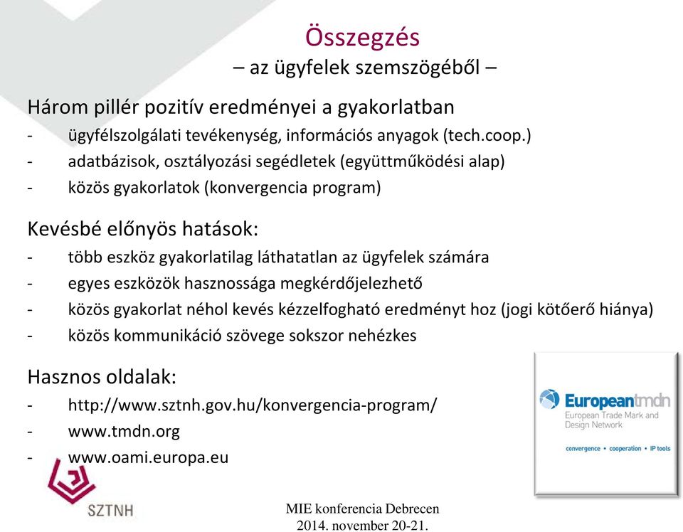 gyakorlatilag láthatatlan az ügyfelek számára - egyes eszközök hasznossága megkérdőjelezhető - közös gyakorlat néhol kevés kézzelfogható eredményt hoz