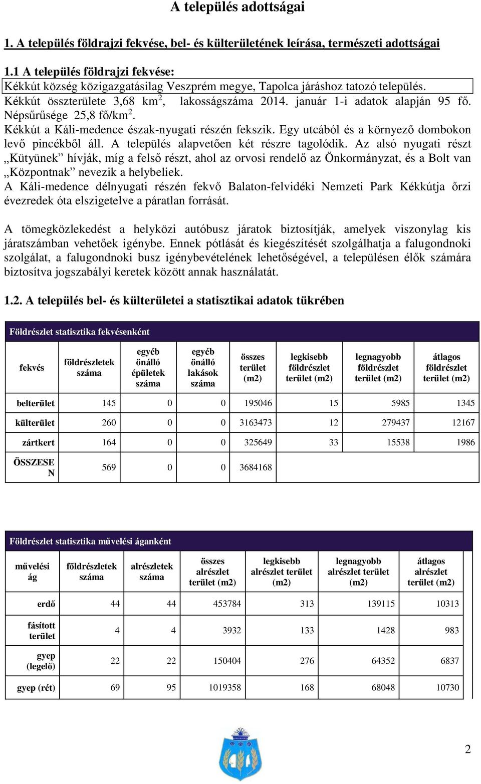 Népsűrűsége 25,8 fő/km 2. Kékkút a Káli-medence észak-nyugati részén fekszik. Egy utcából és a környező dombokon levő pincékből áll. A település alapvetően két részre tagolódik.