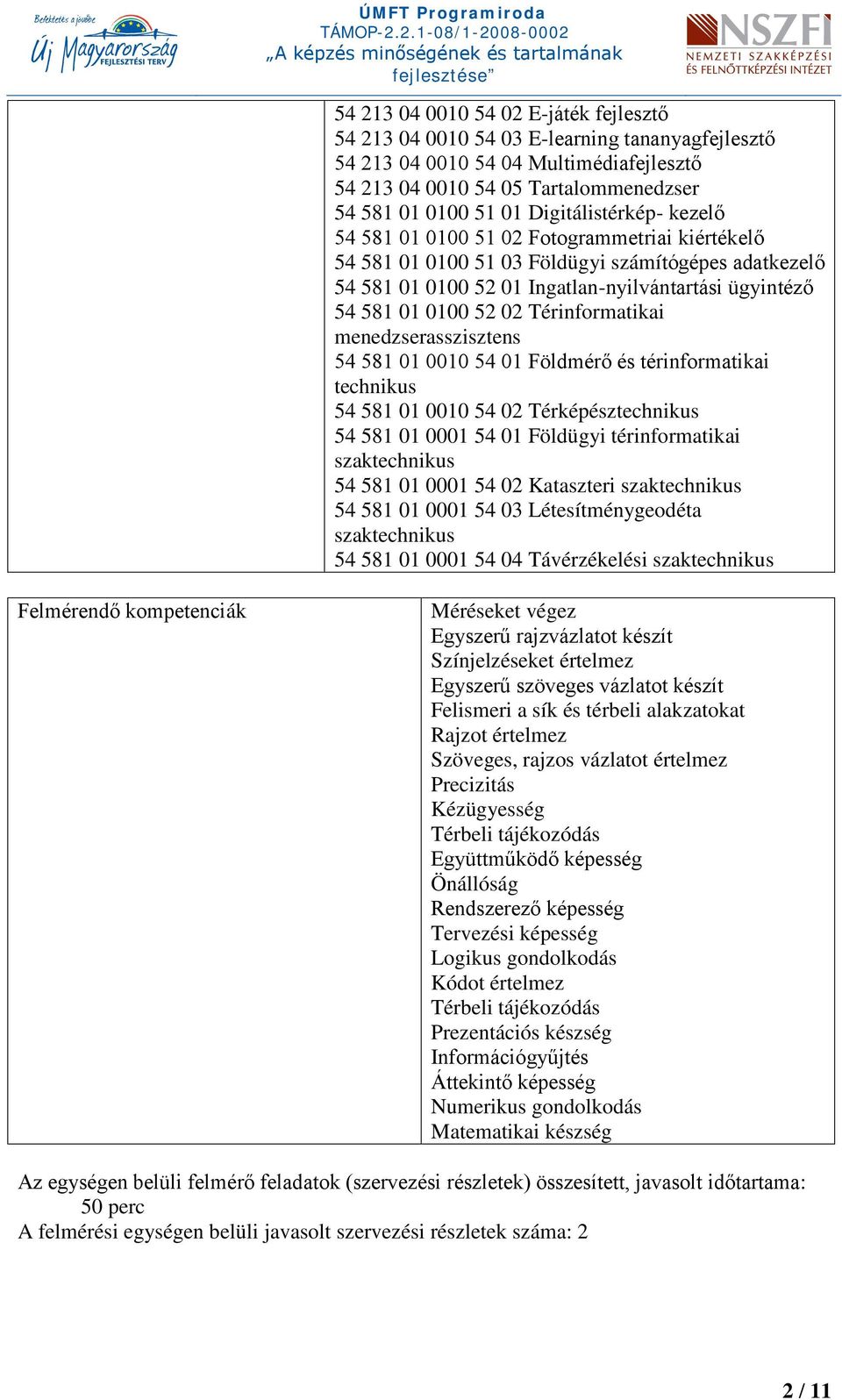 02 Térinformatikai menedzserasszisztens 54 581 01 0010 54 01 Földmérő és térinformatikai technikus 54 581 01 0010 54 02 Térképésztechnikus 54 581 01 0001 54 01 Földügyi térinformatikai szaktechnikus