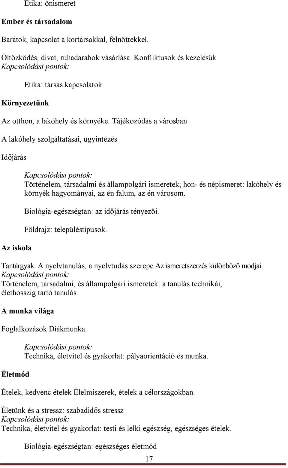 Tájékozódás a városban A lakóhely szolgáltatásai, ügyintézés Időjárás Az iskola Kapcsolódási pontok: Történelem, társadalmi és állampolgári ismeretek; hon- és népismeret: lakóhely és környék