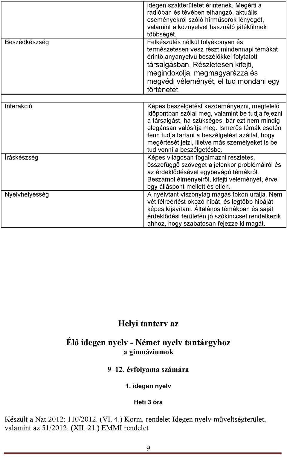 Felkészülés nélkül folyékonyan és természetesen vesz részt mindennapi témákat érintő,anyanyelvű beszélőkkel folytatott társalgásban.