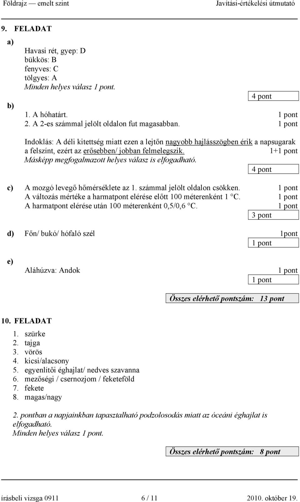 c) A mozgó levegő hőmérséklete az 1. számmal jelölt oldalon csökken. A változás mértéke a harmatpont elérése előtt 100 méterenként 1 C. A harmatpont elérése után 100 méterenként 0,5/0,6 C.