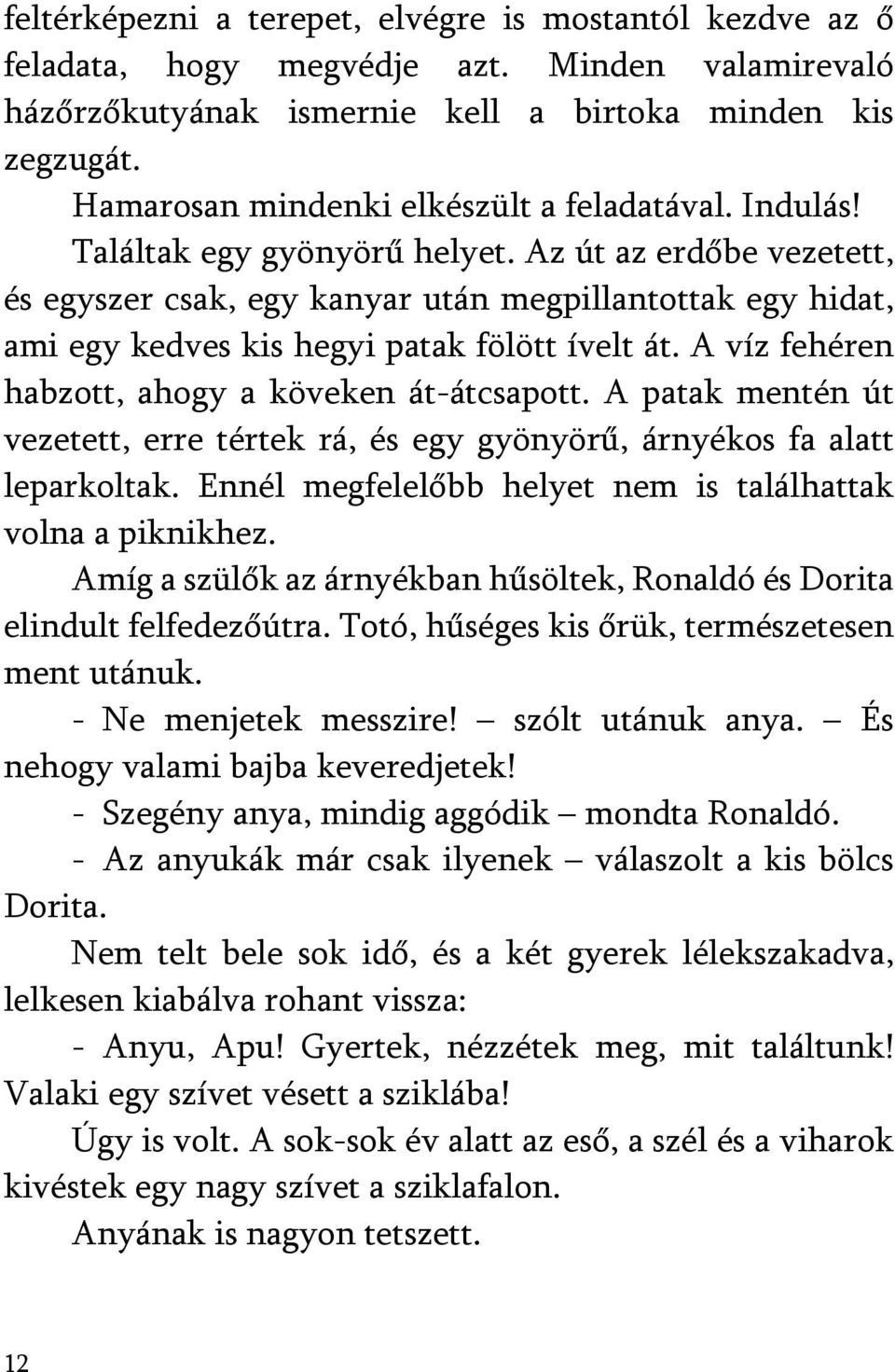 Az út az erdőbe vezetett, és egyszer csak, egy kanyar után megpillantottak egy hidat, ami egy kedves kis hegyi patak fölött ívelt át. A víz fehéren habzott, ahogy a köveken át-átcsapott.