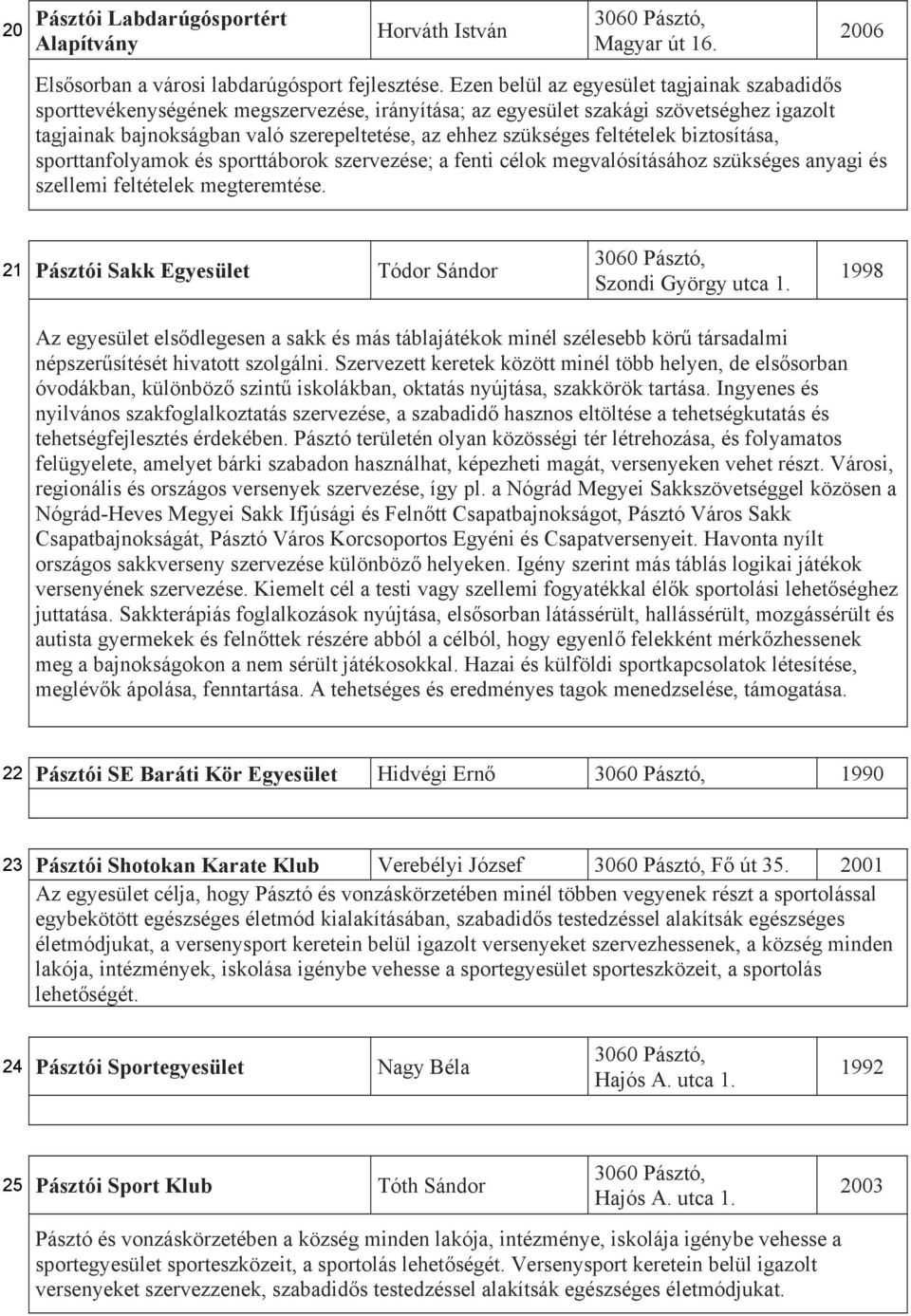 feltételek biztosítása, sporttanfolyamok és sporttáborok szervezése; a fenti célok megvalósításához szükséges anyagi és szellemi feltételek megteremtése.