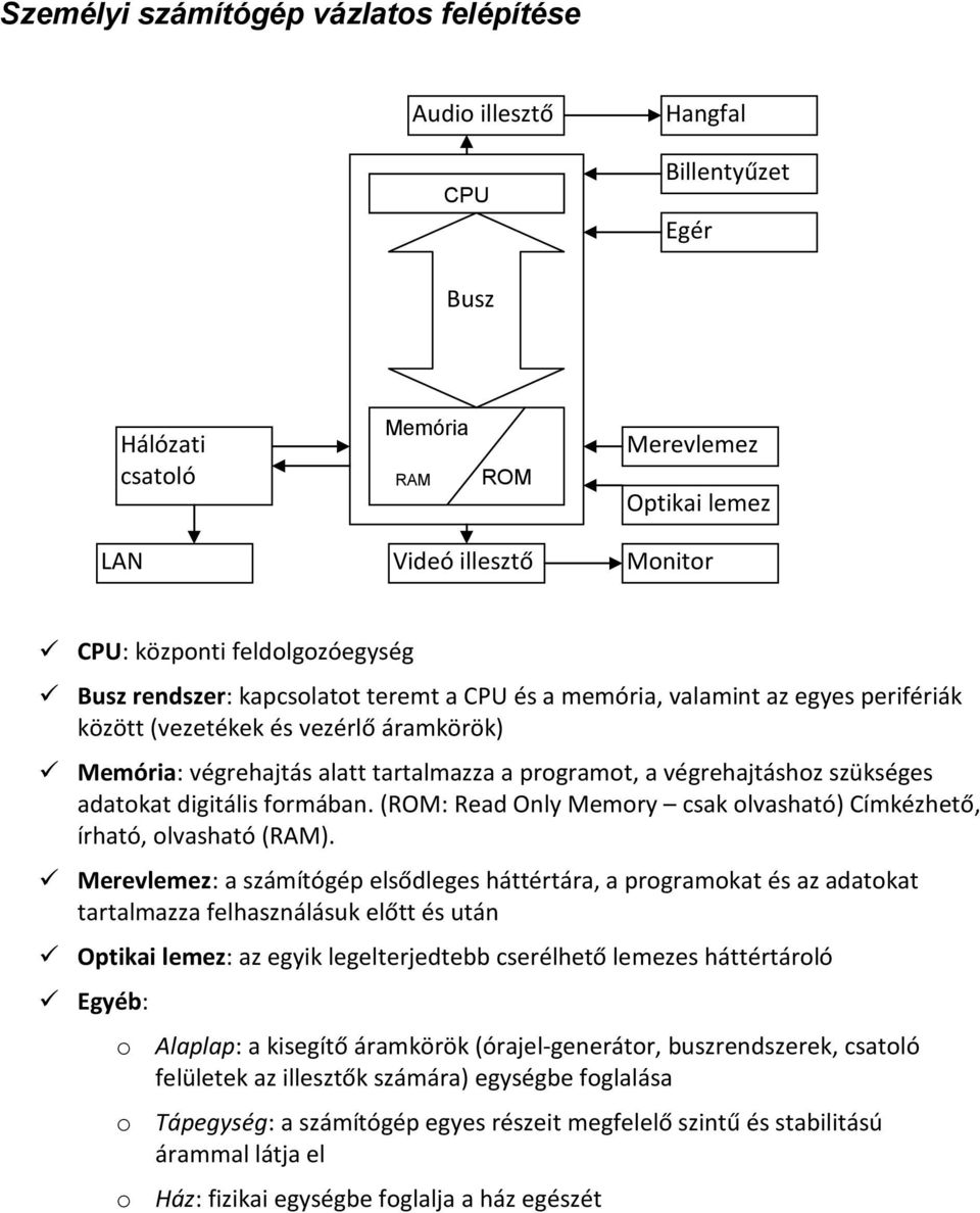 végrehajtáshoz szükséges adatokat digitális formában. (ROM: Read Only Memory csak olvasható) Címkézhető, írható, olvasható (RAM).