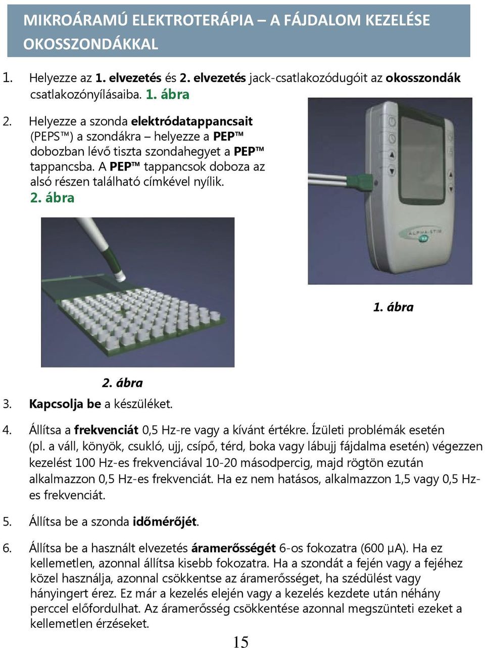 ábra 1. ábra 2. ábra 3. Kapcsolja be a készüléket. 4. Állítsa a frekvenciát 0,5 Hz-re vagy a kívánt értékre. Ízületi problémák esetén (pl.