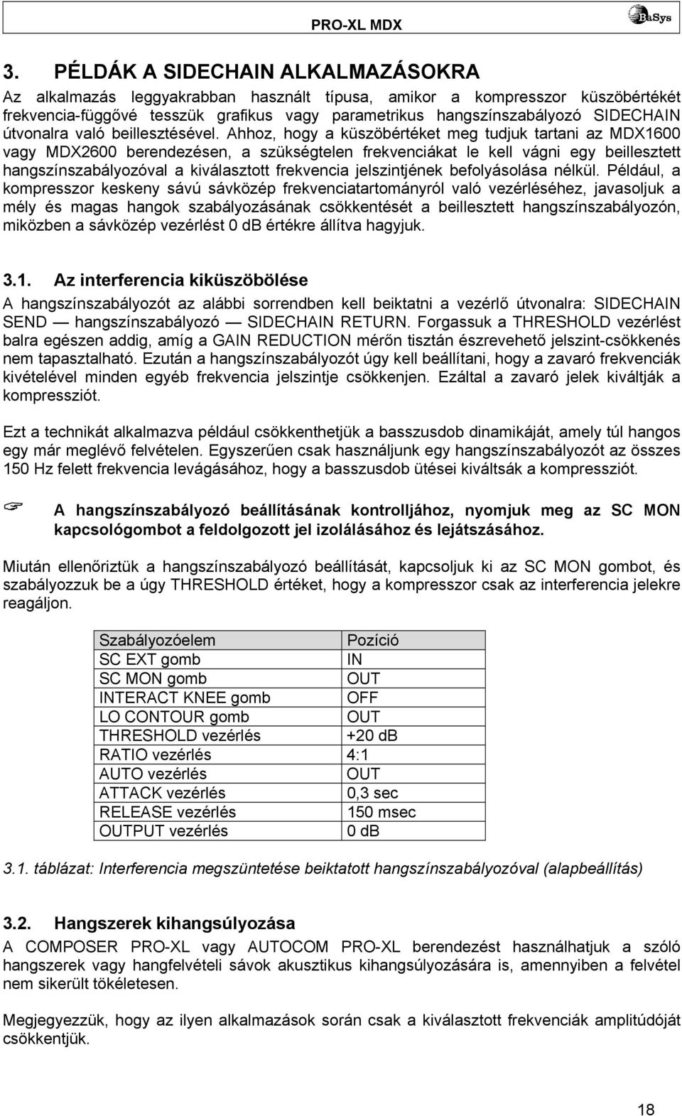 Ahhoz, hogy a küszöbértéket meg tudjuk tartani az MDX1600 vagy MDX2600 berendezésen, a szükségtelen frekvenciákat le kell vágni egy beillesztett hangszínszabályozóval a kiválasztott frekvencia