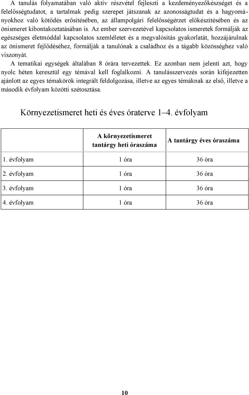 Az ember szervezetével kapcsolatos ismeretek formálják az egészséges életmóddal kapcsolatos szemléletet és a megvalósítás gyakorlatát, hozzájárulnak az önismeret fejlődéséhez, formálják a tanulónak a