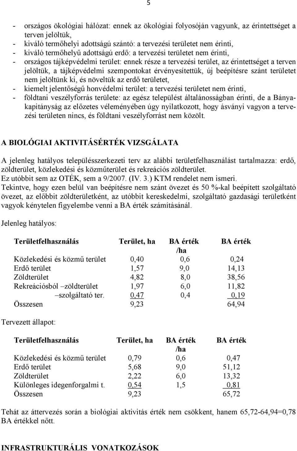 új beépítésre szánt területet nem jelöltünk ki, és növeltük az erdő területet, - kiemelt jelentőségű honvédelmi terület: a tervezési területet nem érinti, - földtani veszélyforrás területe: az egész