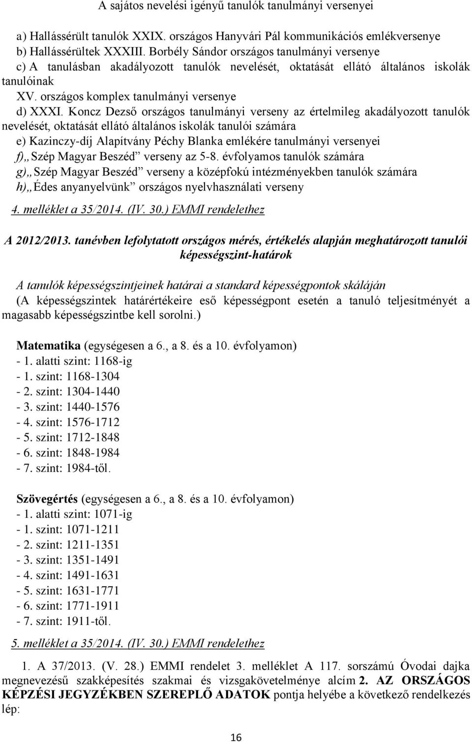 Koncz Dezső országos tanulmányi verseny az értelmileg akadályozott tanulók nevelését, oktatását ellátó általános iskolák tanulói számára e) Kazinczy-díj Alapítvány Péchy Blanka emlékére tanulmányi