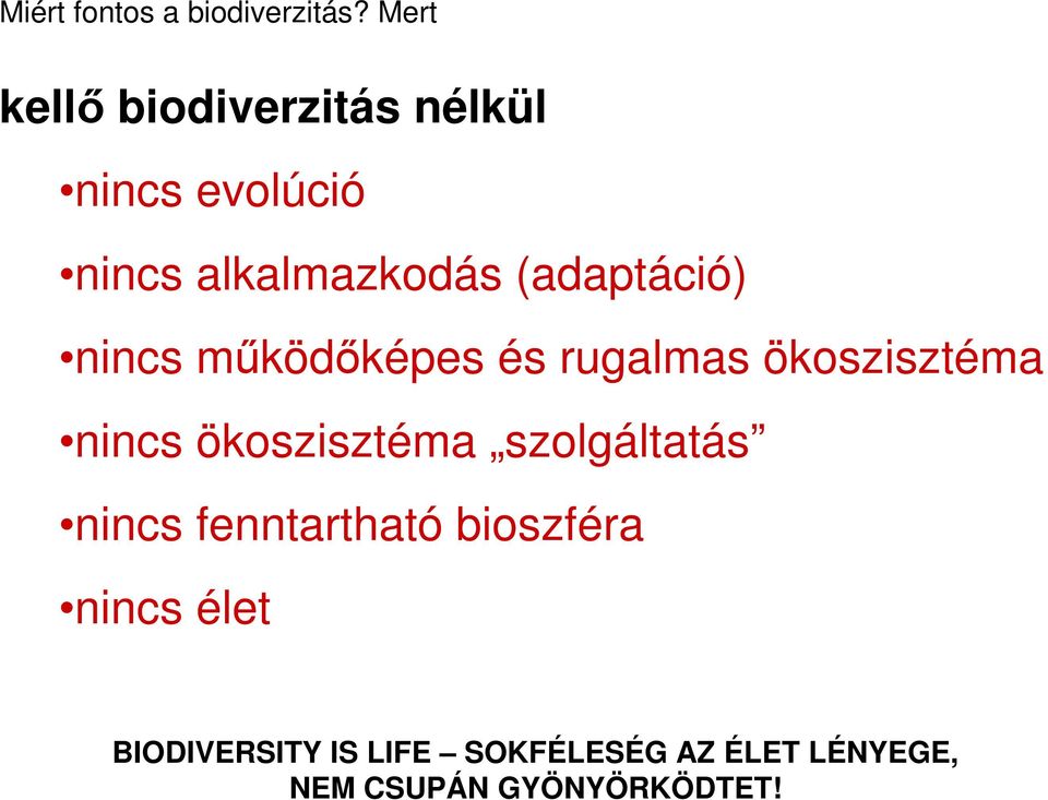 (adaptáció) nincs mőködıképes és rugalmas ökoszisztéma nincs ökoszisztéma