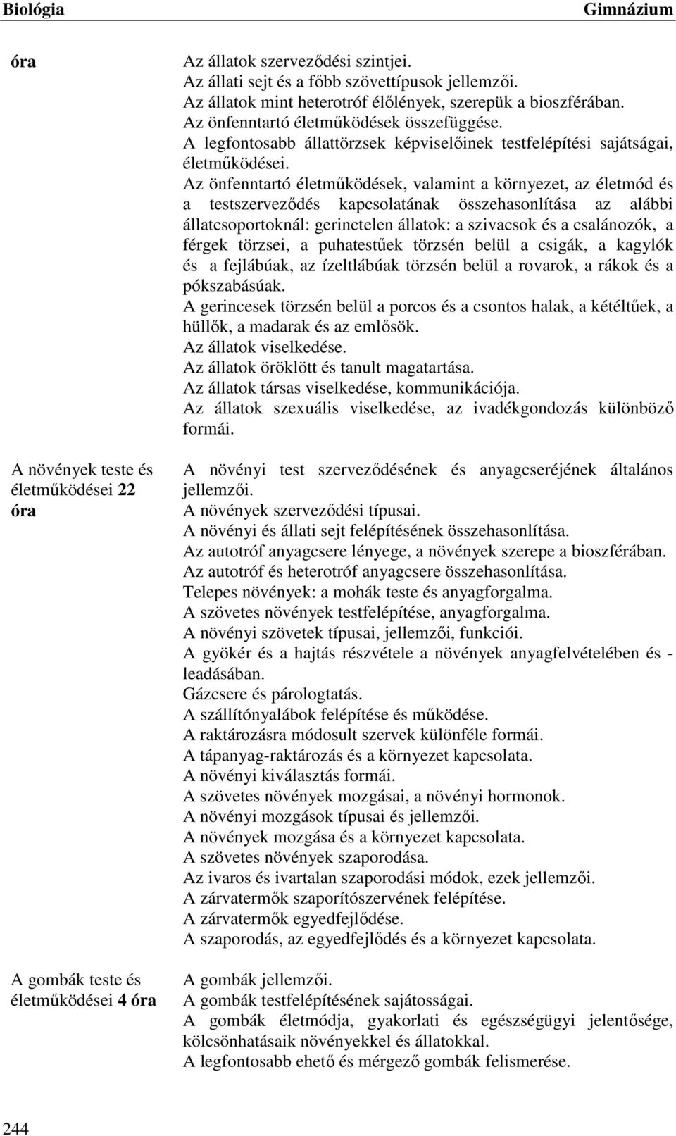 Az önfenntartó életműködések, valamint a környezet, az életmód és a testszerveződés kapcsolatának összehasonlítása az alábbi állatcsoportoknál: gerinctelen állatok: a szivacsok és a csalánozók, a