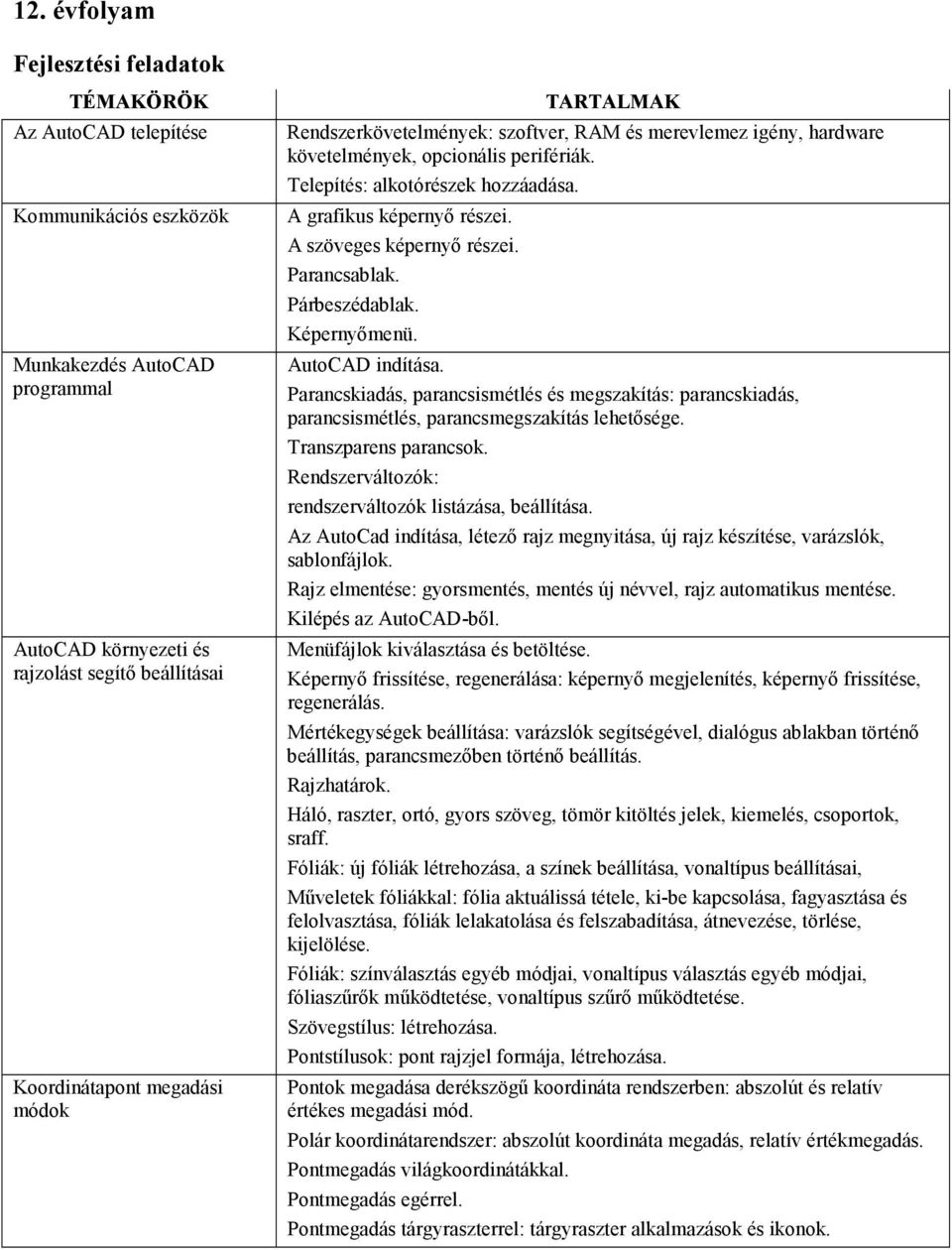 A szöveges képernyı részei. Parancsablak. Párbeszédablak. Képernyımenü. AutoCAD indítása. Parancskiadás, parancsismétlés és megszakítás: parancskiadás, parancsismétlés, parancsmegszakítás lehetısége.