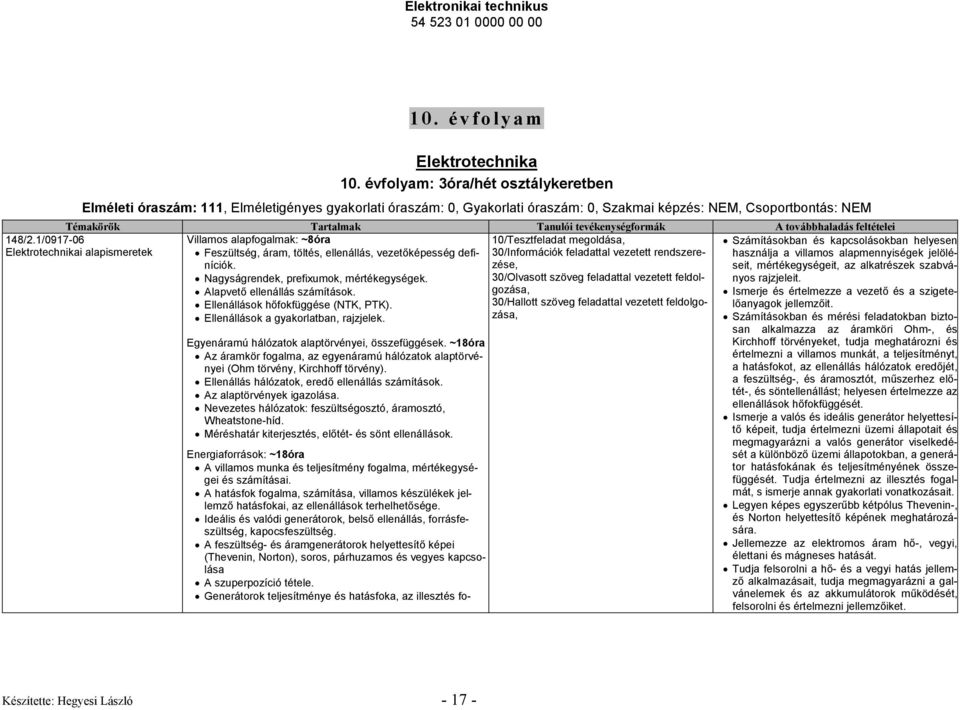 10/Tesztfeladat megoldása, Feszültség, áram, töltés, ellenállás, vezetıképesség definíciókzése, 30/Információk feladattal vezetett rendszere- Nagyságrendek, prefixumok, mértékegységek.