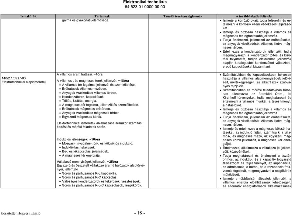 Értelmezze a kondenzátorok jellemzıit, tudja megmagyarázni a kondenzátor töltési és kisütési folyamatát, tudjon elektromos jellemzık alapján katalógusból kondenzátort választani, eredı kapacitásokat