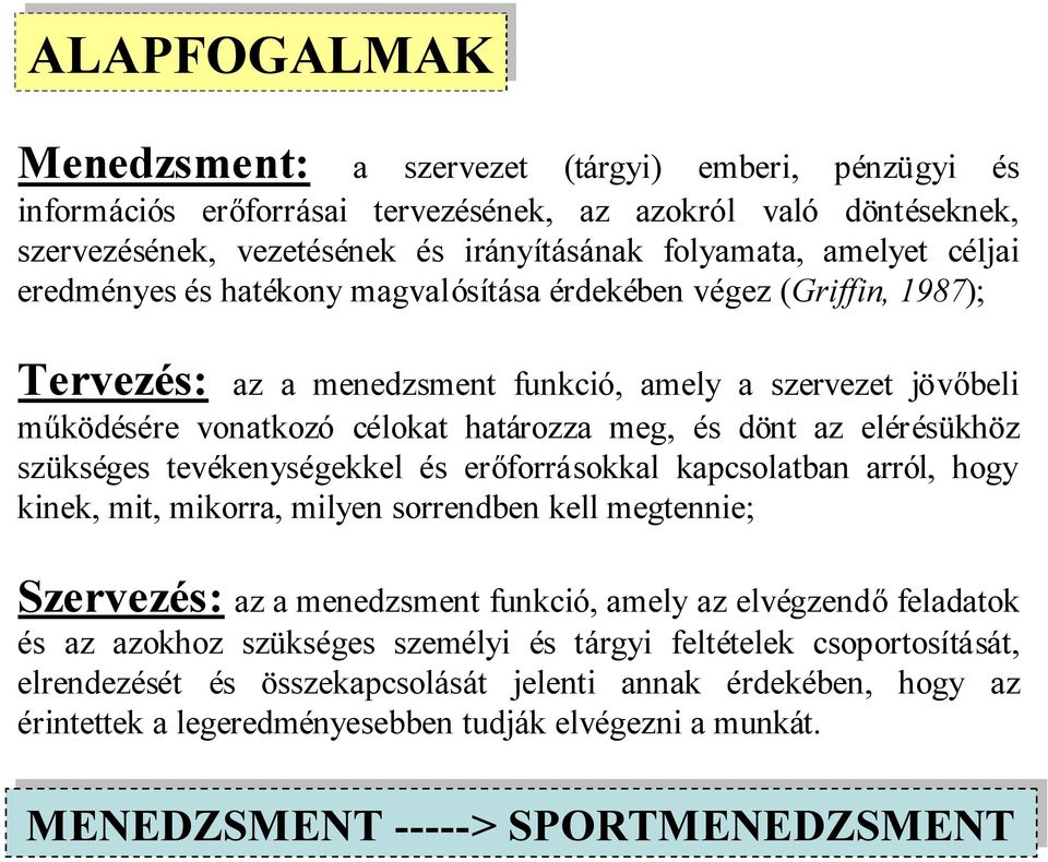 elérésükhöz szükséges tevékenységekkel és erőforrásokkal kapcsolatban arról, hogy kinek, mit, mikorra, milyen sorrendben kell megtennie; Szervezés: az a menedzsment funkció, amely az