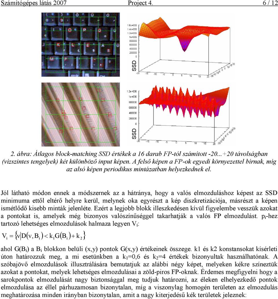 Jól látható módon ennek a módszernek az a hátránya, hogy a valós elmozduláshoz képest az SSD mnmuma ettıl eltérı helyre kerül, melynek oka egyrészt a kép dszkretzácója, másrészt a képen smétlıdı