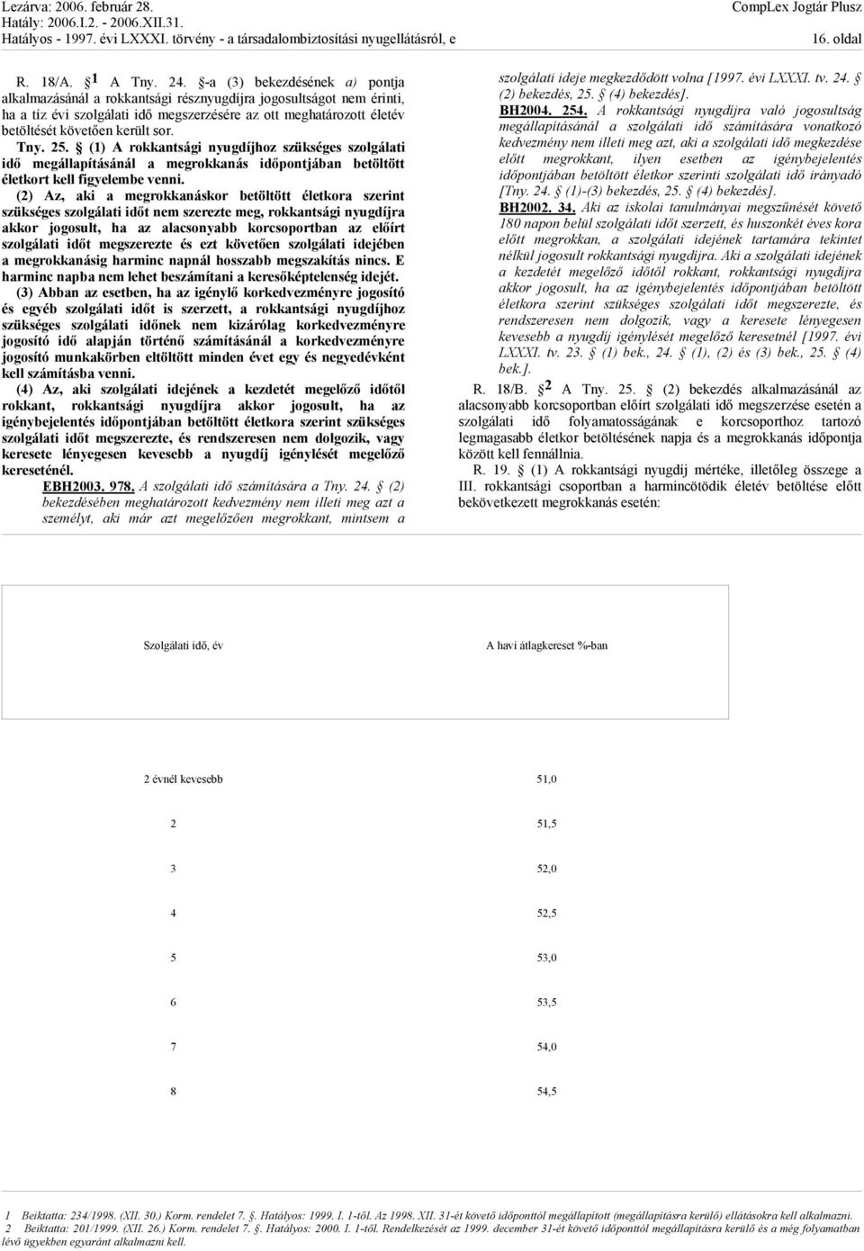 Tny. 25. (1) A rokkantsági nyugdíjhoz szükséges szolgálati idő megállapításánál a megrokkanás időpontjában betöltött életkort kell figyelembe venni.