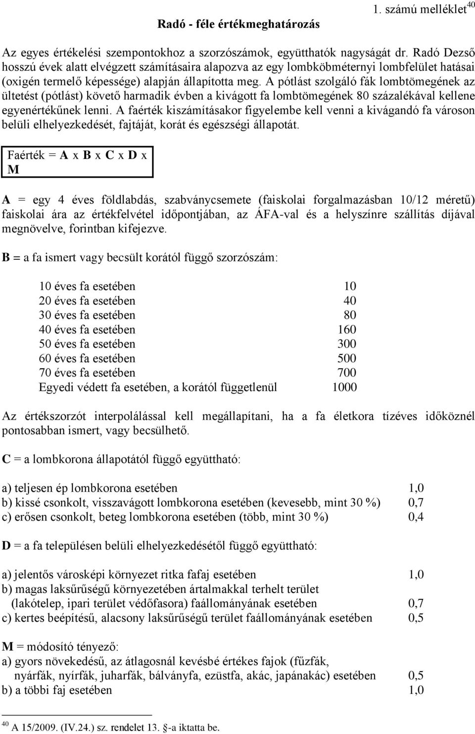 A pótlást szolgáló fák lombtömegének az ültetést (pótlást) követő harmadik évben a kivágott fa lombtömegének 80 százalékával kellene egyenértékűnek lenni.