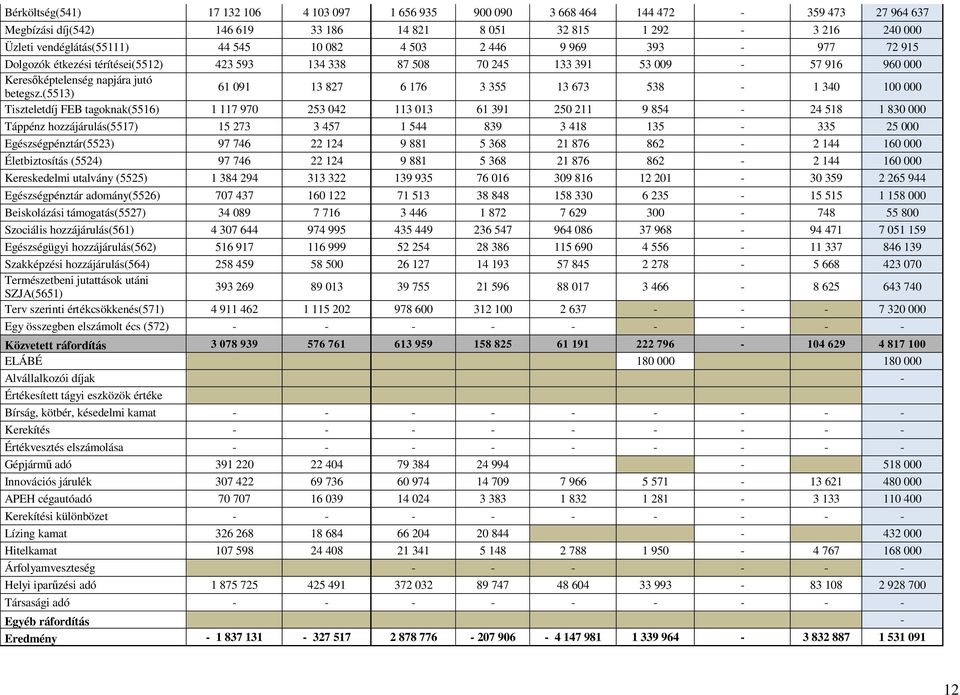 (5513) 61 091 13 827 6 176 3 355 13 673 538-1 340 100 000 Tiszteletdíj FEB tagoknak(5516) 1 117 970 253 042 113 013 61 391 250 211 9 854-24 518 1 830 000 Táppénz hozzájárulás(5517) 15 273 3 457 1 544