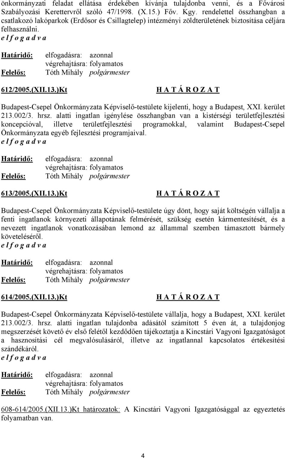 )Kt Budapest-Csepel Önkormányzata Képviselő-testülete kijelenti, hogy a Budapest, XXI. kerület 213.002/3. hrsz.