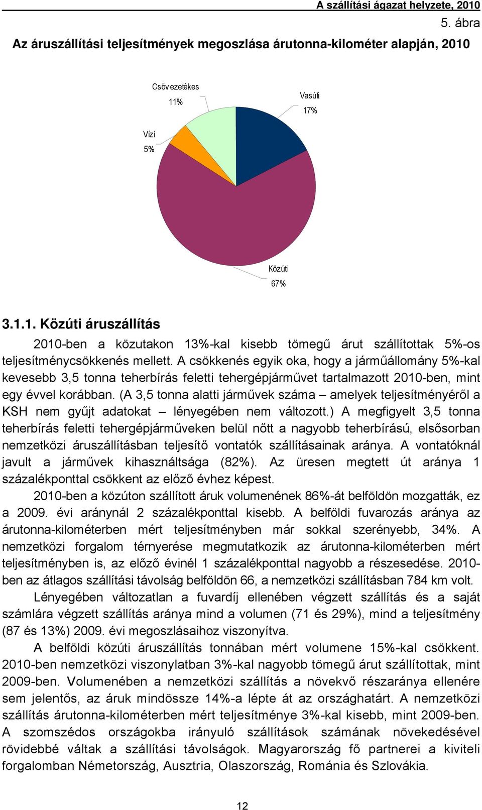 A csökkenés egyik oka, hogy a járműállomány 5%-kal kevesebb 3,5 tonna teherbírás feletti tehergépjárművet tartalmazott 2010-ben, mint egy évvel korábban.