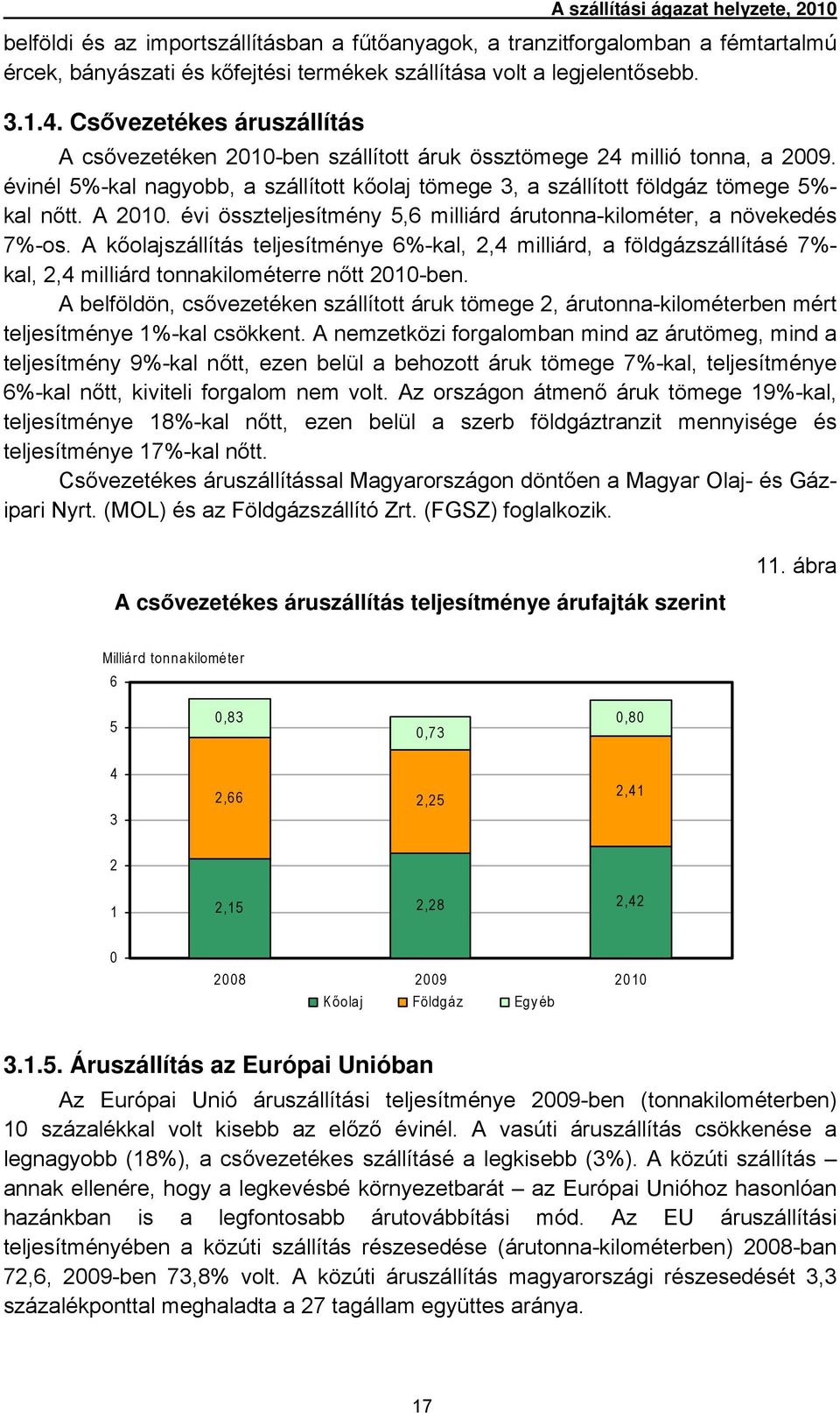 A 2010. évi összteljesítmény 5,6 milliárd árutonna-kilométer, a növekedés 7%-os.