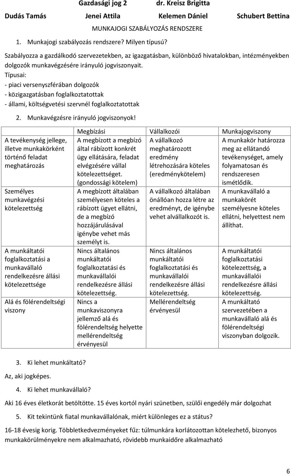 Típusai: - piaci versenyszférában dolgozók - közigazgatásban foglalkoztatottak - állami, költségvetési szervnél foglalkoztatottak 2. Munkavégzésre irányuló jogviszonyok!