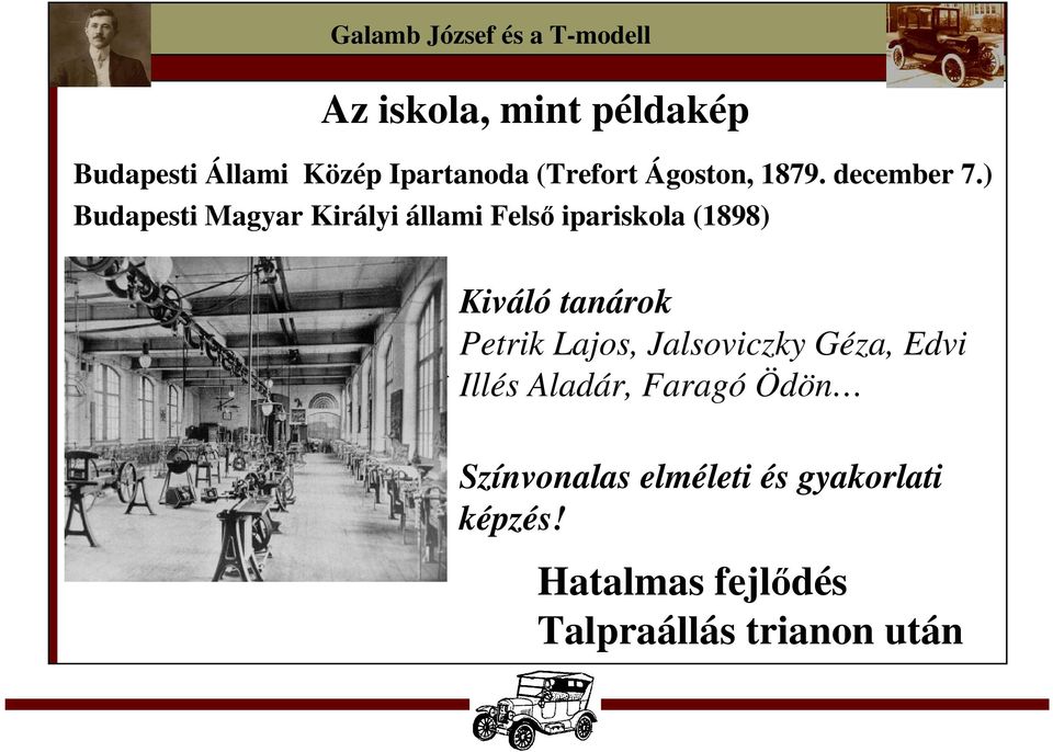 ) Budapesti Magyar Királyi állami Felső ipariskola (1898) Kiváló tanárok