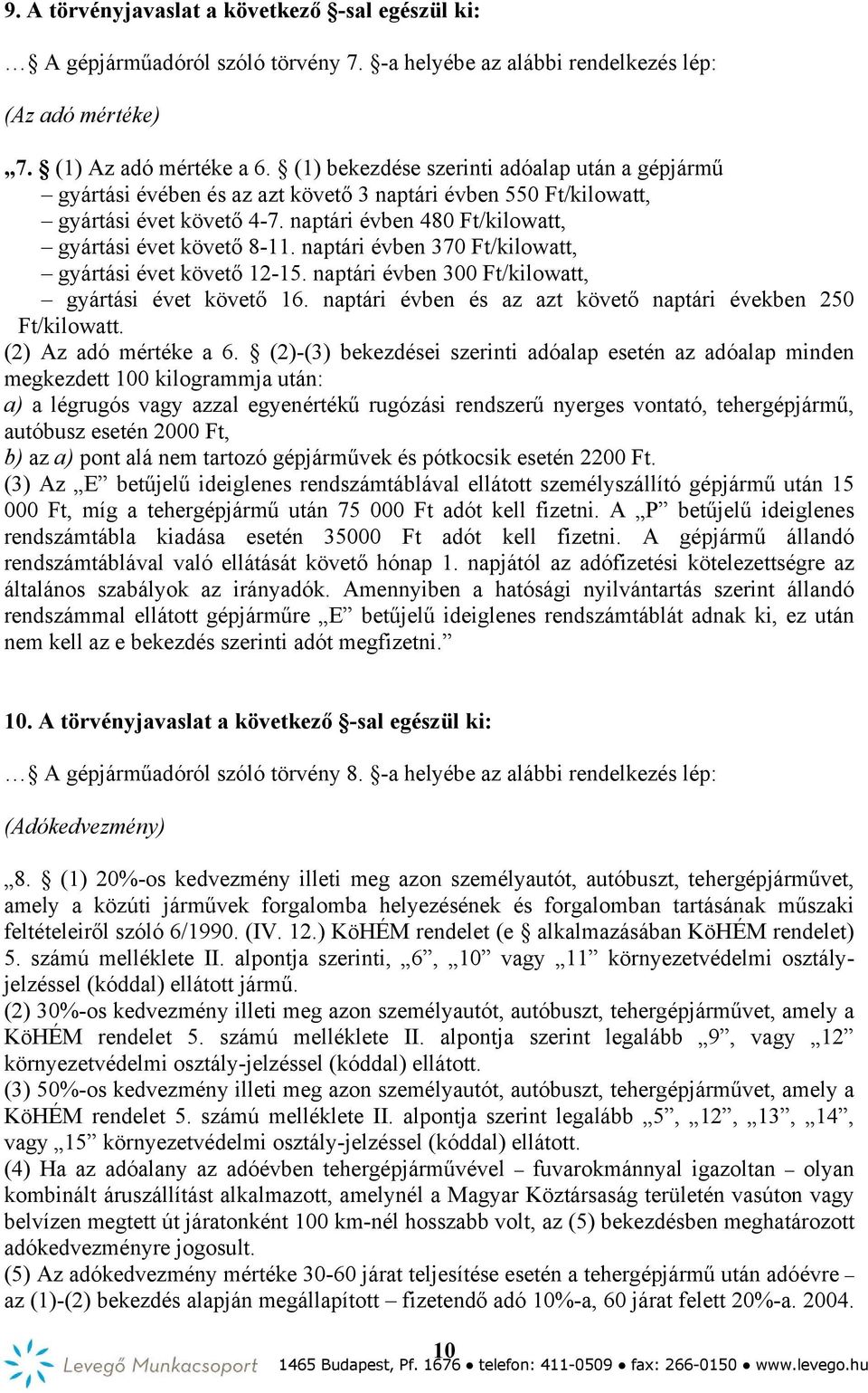 naptári évben 370 Ft/kilowatt, gyártási évet követő 12-15. naptári évben 300 Ft/kilowatt, gyártási évet követő 16. naptári évben és az azt követő naptári években 250 Ft/kilowatt.