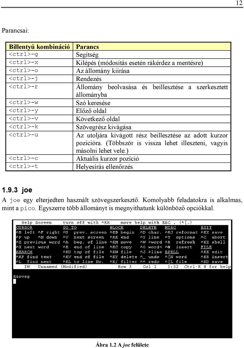 rész beillesztése az adott kurzor pozícióra. (Többször is vissza lehet illeszteni, vagyis másolni lehet vele.) <ctrl>-c Aktuális kurzor pozíció <ctrl>-t Helyesírás ellenőrzés 1.9.