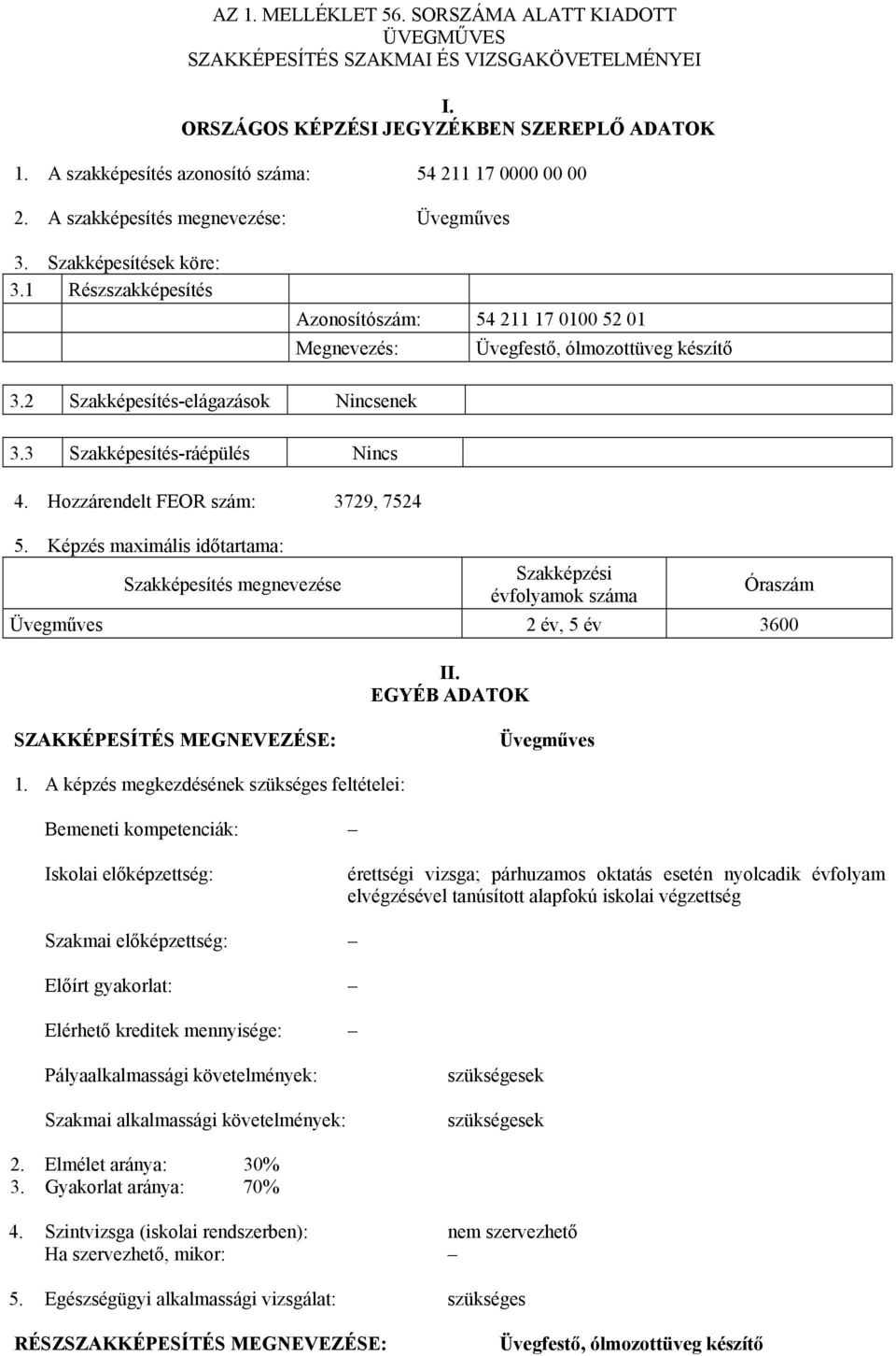 1 Részszakképesítés Azonosítószám: 54 211 17 0100 52 01 Megnevezés: Üvegfestő, ólmozottüveg készítő 3.2 Szakképesítés-elágazások Nincsenek 3.3 Szakképesítés-ráépülés Nincs 4.