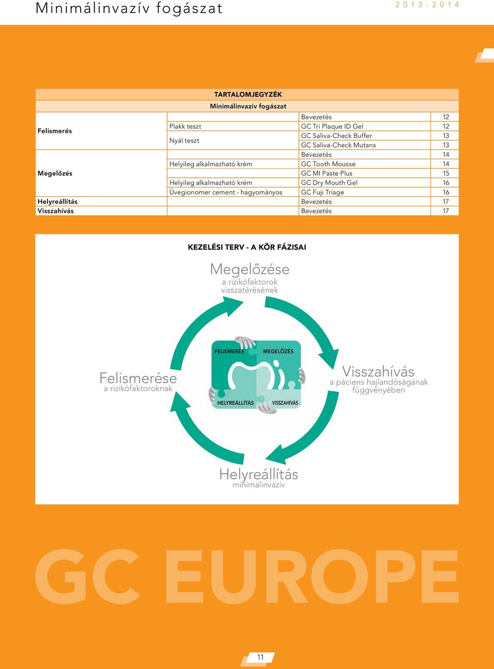 Üvegionomer cement - hagyományos GC Fuji Triage 16 Helyreállítás Bevezetés 17 Visszahívás Bevezetés 17 Kezelési terv - a kör fázisai Megelôzése a rizikófaktorok