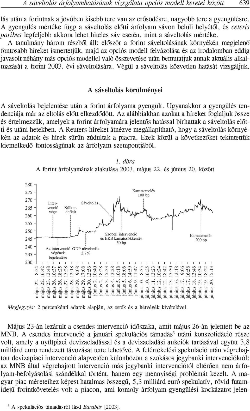 A tanulmány három részbõl áll: elõször a forint sáveltolásának környékén megjelenõ fontosabb híreket ismertetjük, majd az opciós modell felvázolása és az irodalomban eddig javasolt néhány más opciós