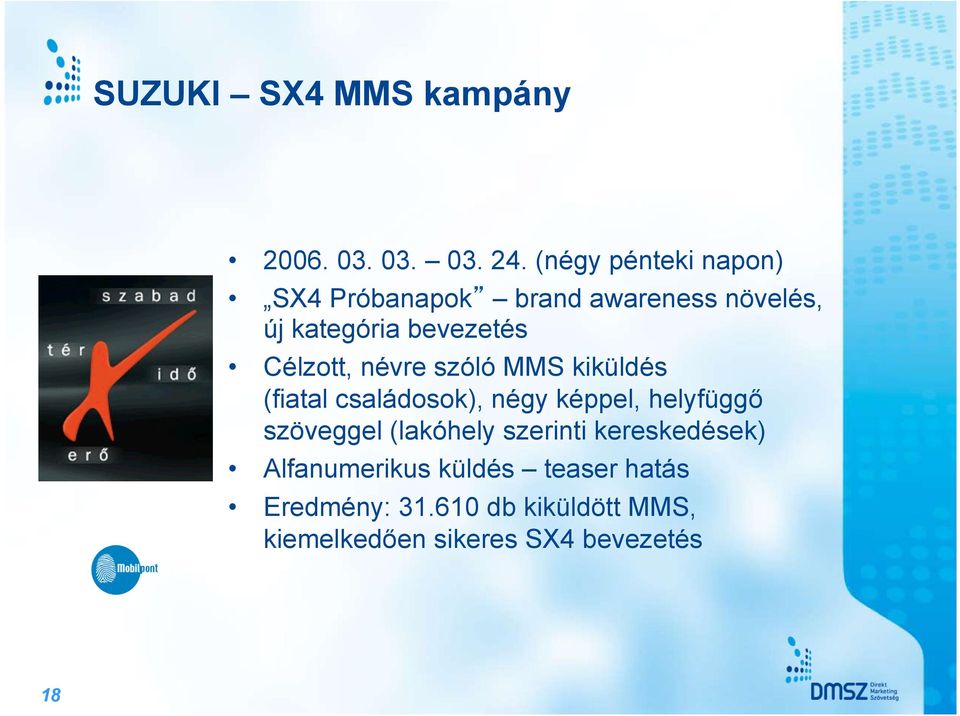 Célzott, névre szóló MMS kiküldés (fiatal családosok), négy képpel, helyfüggő szöveggel