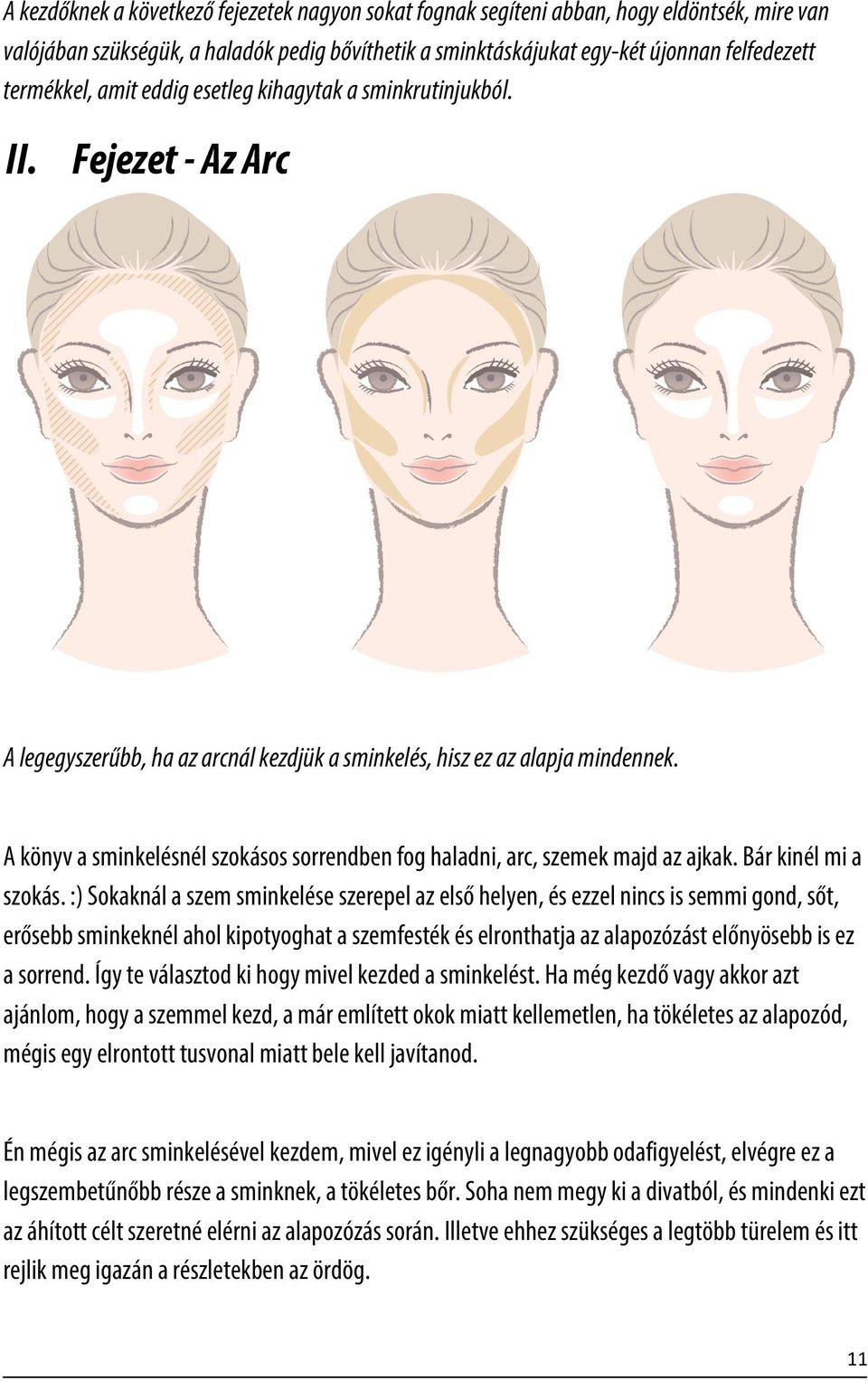 A könyv a sminkelésnél szokásos sorrendben fog haladni, arc, szemek majd az ajkak. Bár kinél mi a szokás.