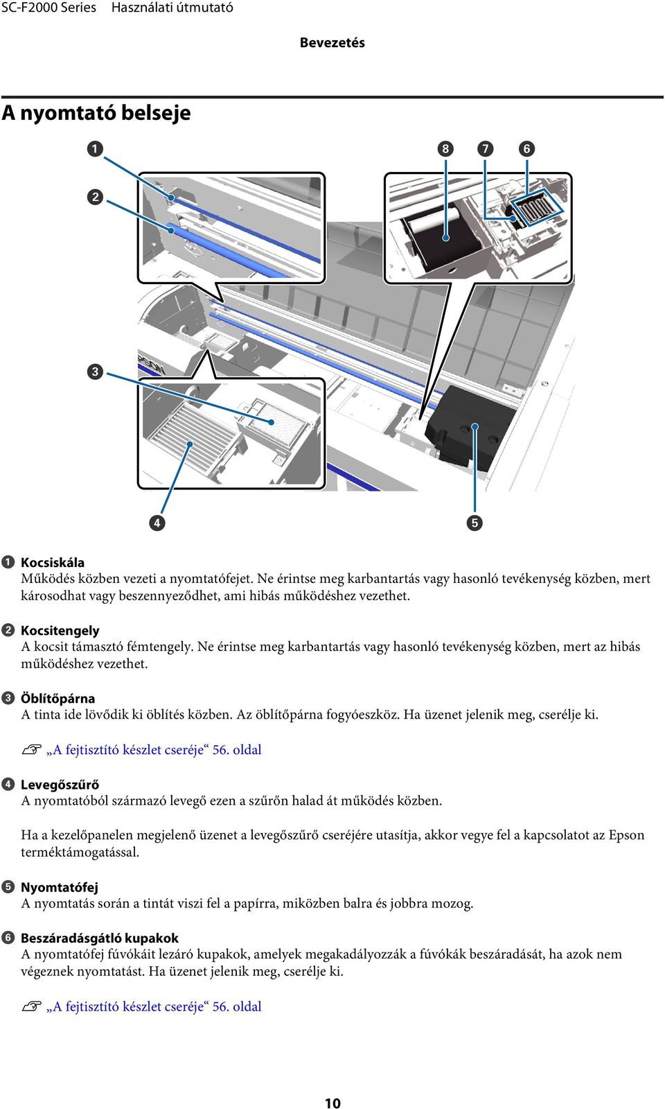 Ne érintse meg karbantartás vagy hasonló tevékenység közben, mert az hibás működéshez vezethet. C Öblítőpárna A tinta ide lövődik ki öblítés közben. Az öblítőpárna fogyóeszköz.