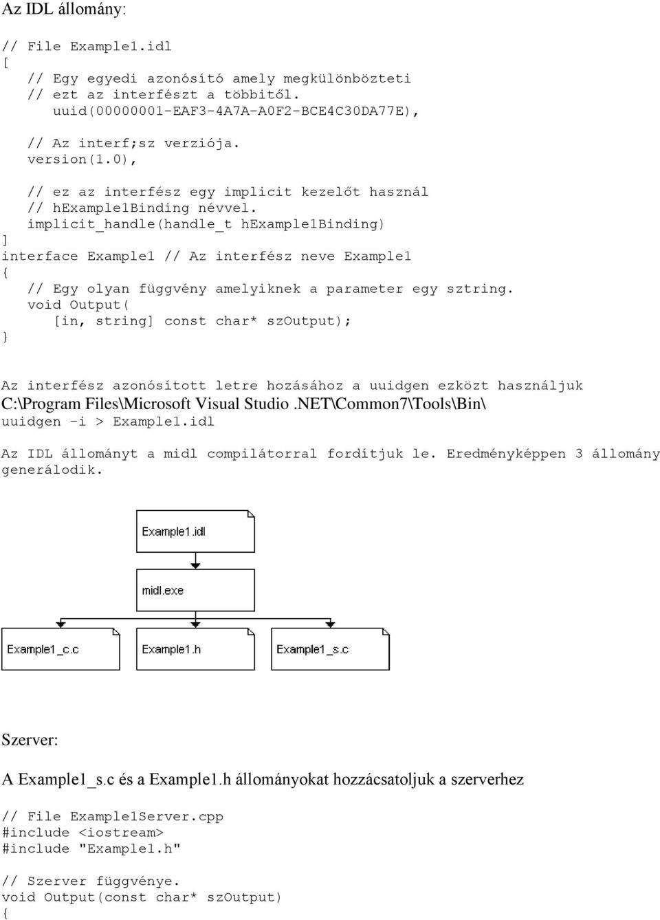 implicit_handle(handle_t hexample1binding) ] interface Example1 // Az interfész neve Example1 // Egy olyan függvény amelyiknek a parameter egy sztring.