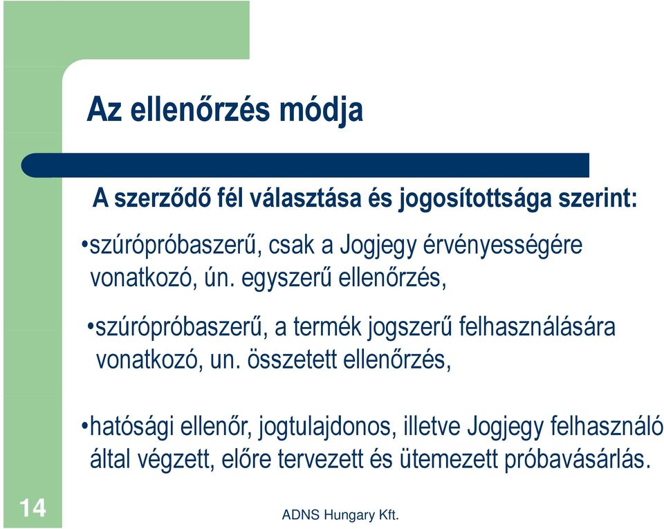 egyszerű ellenőrzés, szúrópróbaszerű szúrópróbaszerű, a termék jogszerű felhasználására