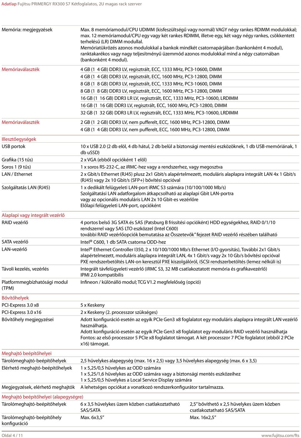 Memóriatükrözés azonos modulokkal a bankok mindkét csatornapárjában (bankonként 4 modul), ranktakarékos vagy nagy teljesítményű üzemmód azonos modulokkal mind a négy csatornában (bankonként 4 modul).